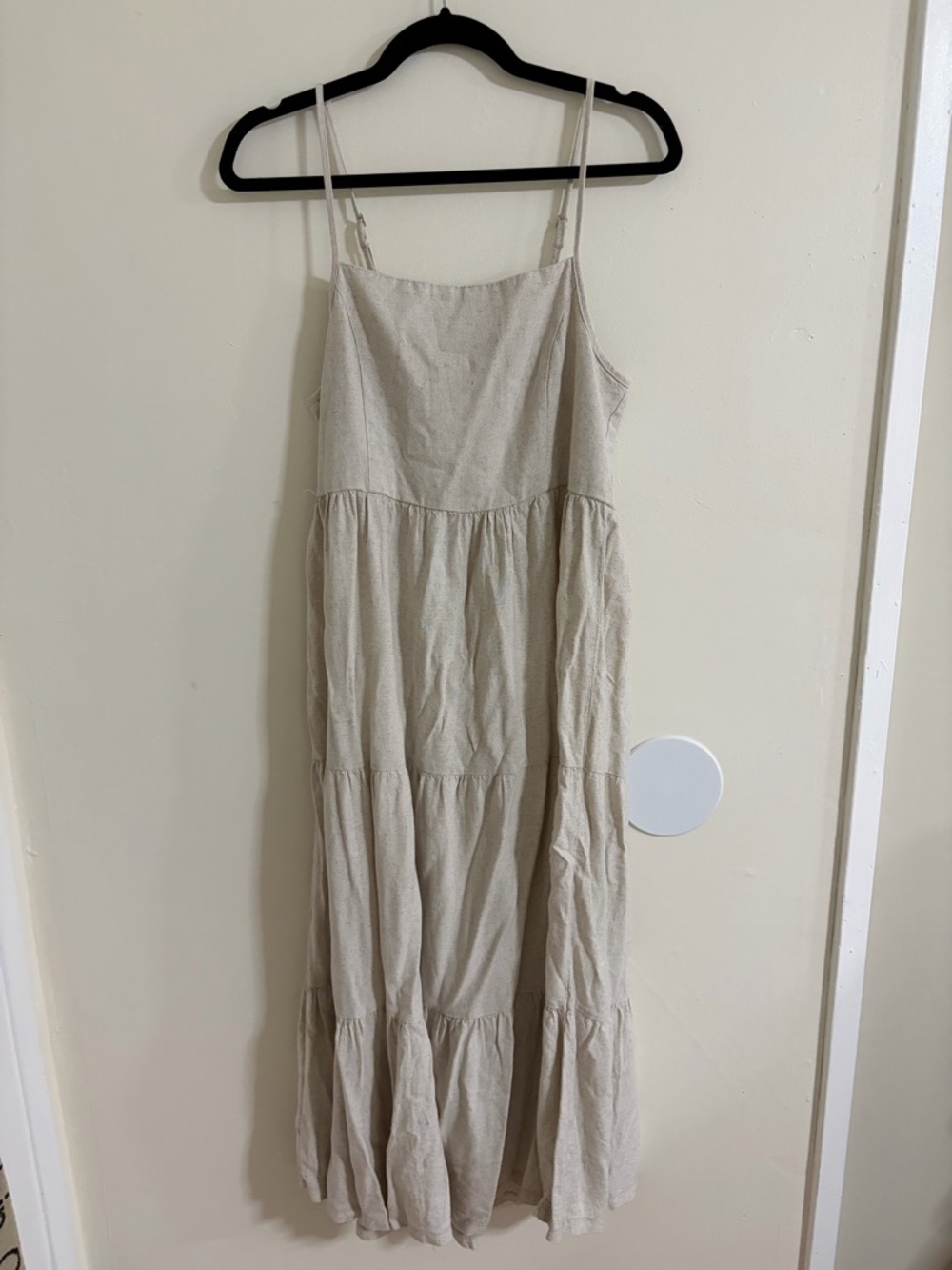 Hand Crafted Cream Tiered Spaghetti-Strap Maxi Dress